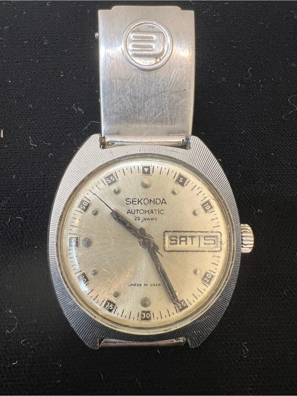 Seconda Silver-Tone vintage Men's Day-Date Wristwatch